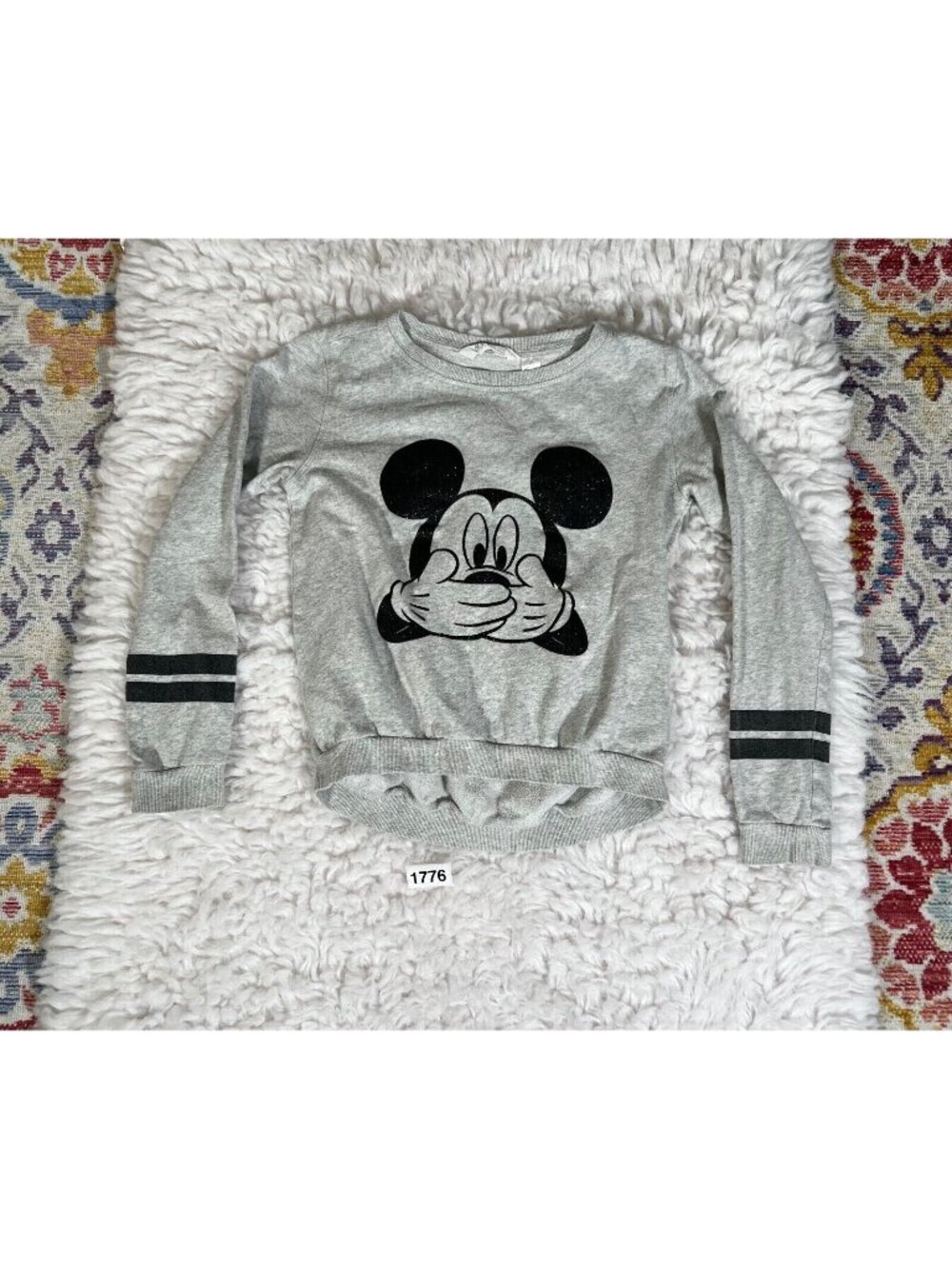 H&M Girls Youth Disney Sweatshirt Mickey Mouse 12-14Y Gray Glitter Long Sleeves